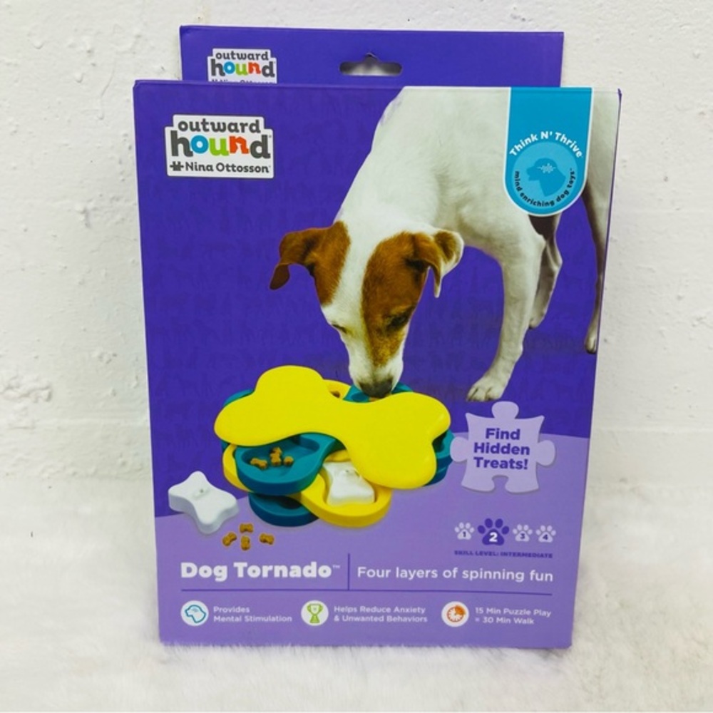 Outward Hound Yellow & Teal Dog Tornado Puzzle four layers of spinning fun